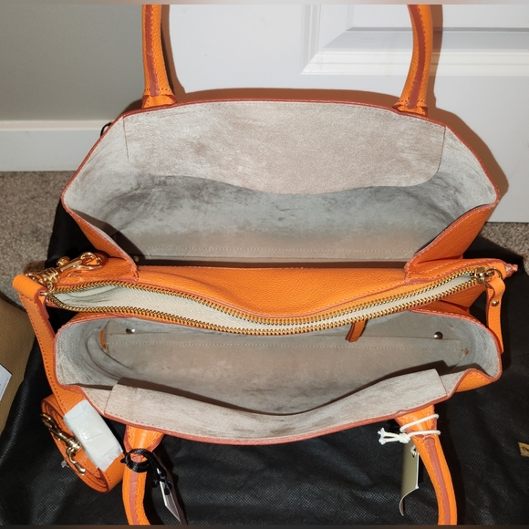 ***SOLD** Iacucci Pebbled Italian Leather Tote Satchel Bag in Orange; New w/Tags - Picture 7 of 16